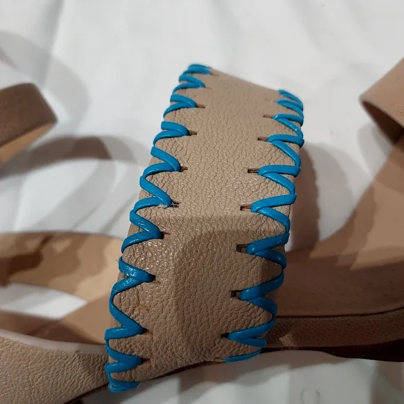 Joe's Strappy 5" Leather Heels, Turquoise Stitching, size 9.5 - Picture 5 of 6